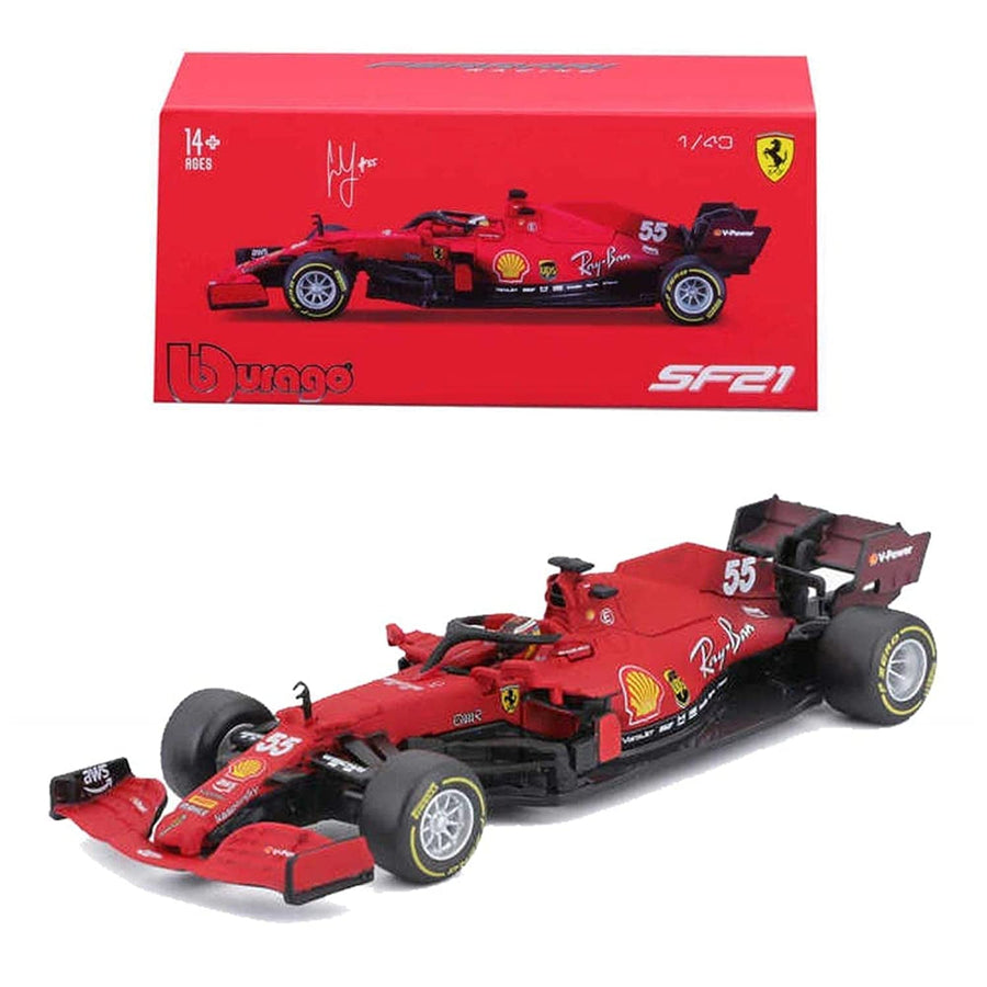 B18-36828S 1:43 F1 2021 Ferrari SF21 with Helmet SAINZ, Assorted Colours