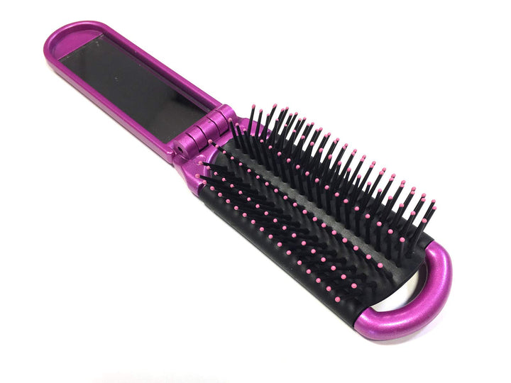 2 Folding Hair Brush With Mirror Compact Pocket Size Travel Car Gym Bag Purse Locker