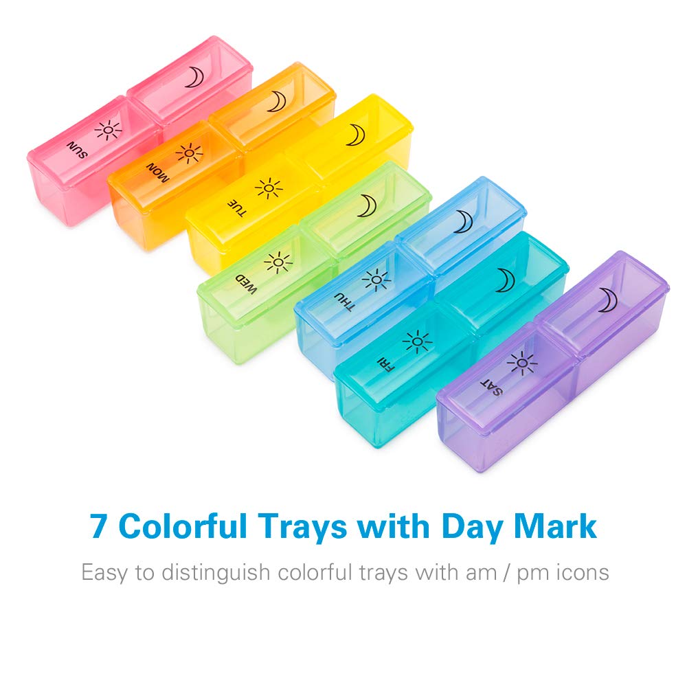 Pill Organizer 2 Times a Day, Large Weekly Pill Box AM PM, 7 Day Pill Case, Day and Night Vitamin Containers for Vitamins, Pill Holder for Supplements