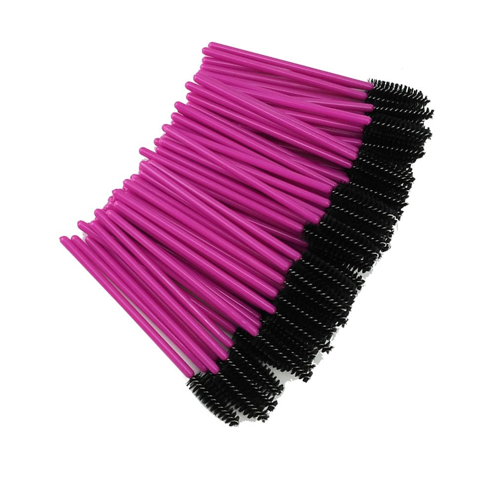 Hot Pink+Black : Yueton Pack of 100 Disposable Eyelash Brushes Wands Mascara Applicator (Hot Pink+Black)