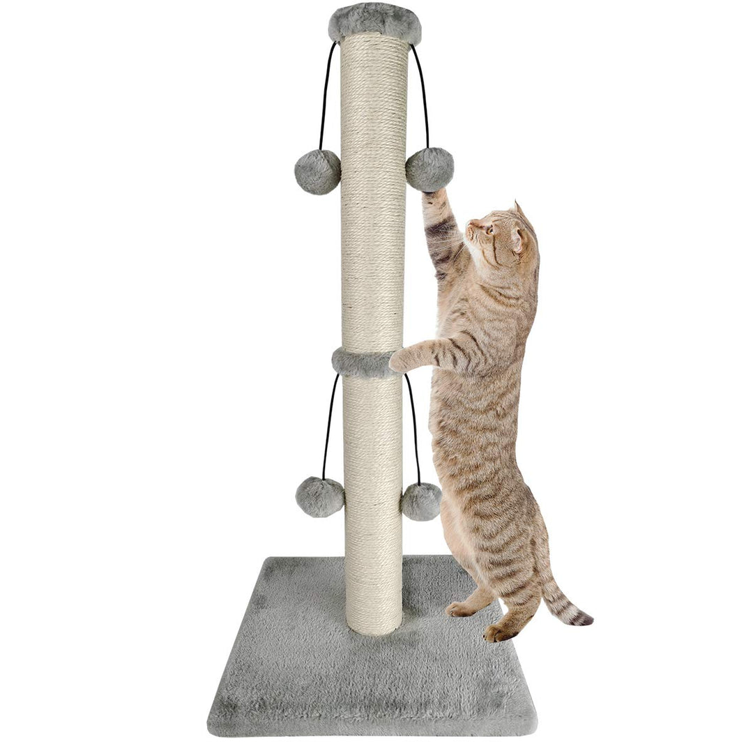 29'' Cat Scratching Post, Natural Sisal Rope Scratcher Post, Kitten Claw Scratch with 4 DanglingToy Balls for Large Cats (Grey)