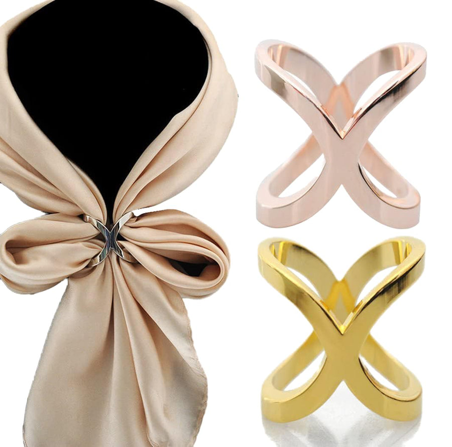 Women's Elegant X Shape Silk Scarf Clip Ring Scarves Buckle Holder for Wedding Party (Silver)