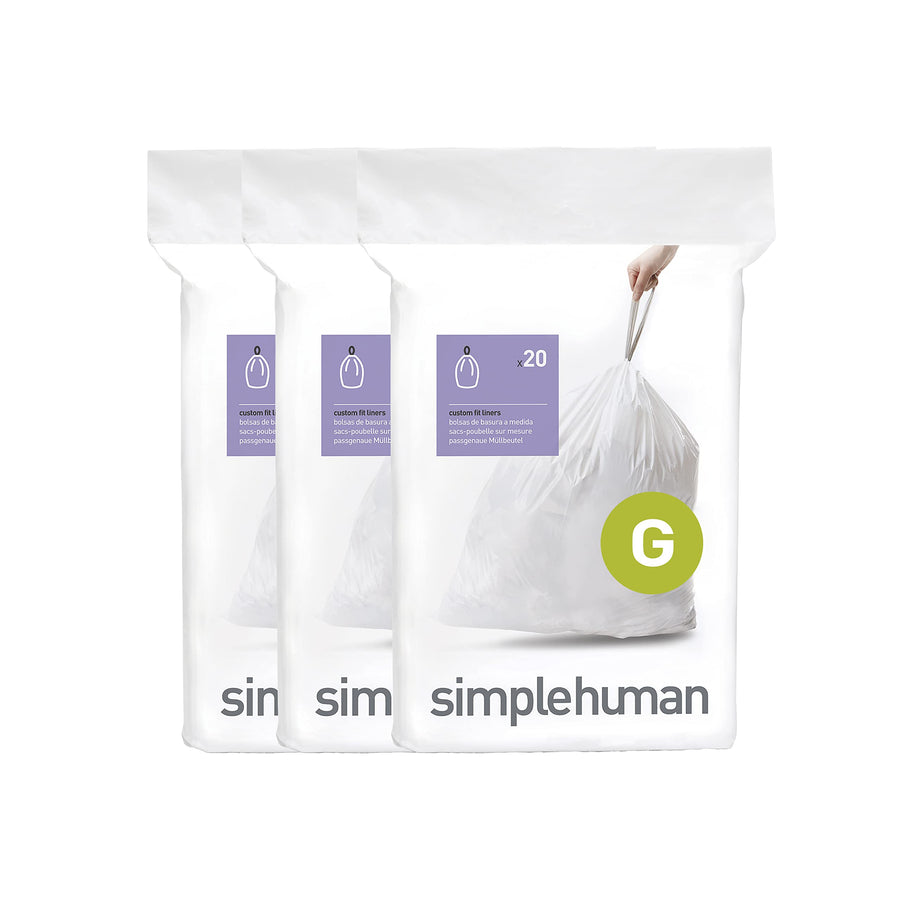 Code G 60 Count, Genuine Custom Fit Liners, Drawstring Trash Bags in Dispenser Packs, 30 Liter / 8 Gallon, White