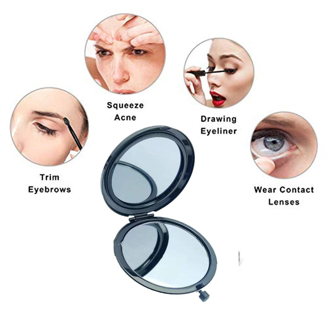 MIHAGUTY Magnifying Compact Mirror for Purses with 2 x 1x Magnification, Folding Mini Pocket Double Sided Travel Makeup Mirror,Perfect for Purse, Pocket Mirror for Gift (Black)