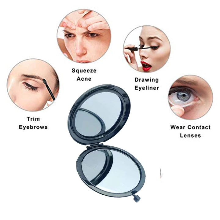 MIHAGUTY Magnifying Compact Mirror for Purses with 2 x 1x Magnification, Folding Mini Pocket Double Sided Travel Makeup Mirror,Perfect for Purse, Pocket Mirror for Gift (Black)