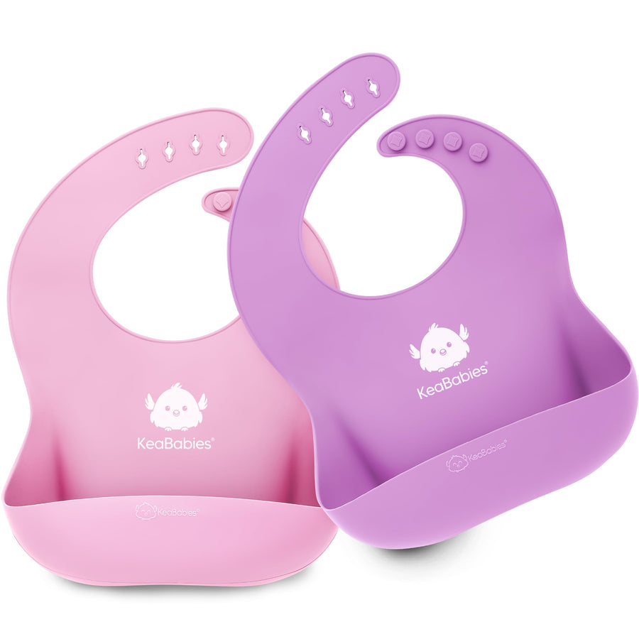 2-Pack Silicone Bibs For Babies, Silicone Baby Bibs for Eating, Food-Grade Pure Silicone Bib, Toddler Bibs, Waterproof Bibs, Feeding Bibs, Silicon Bibs for Toddlers, Boys,Girls(Cotton Candy)