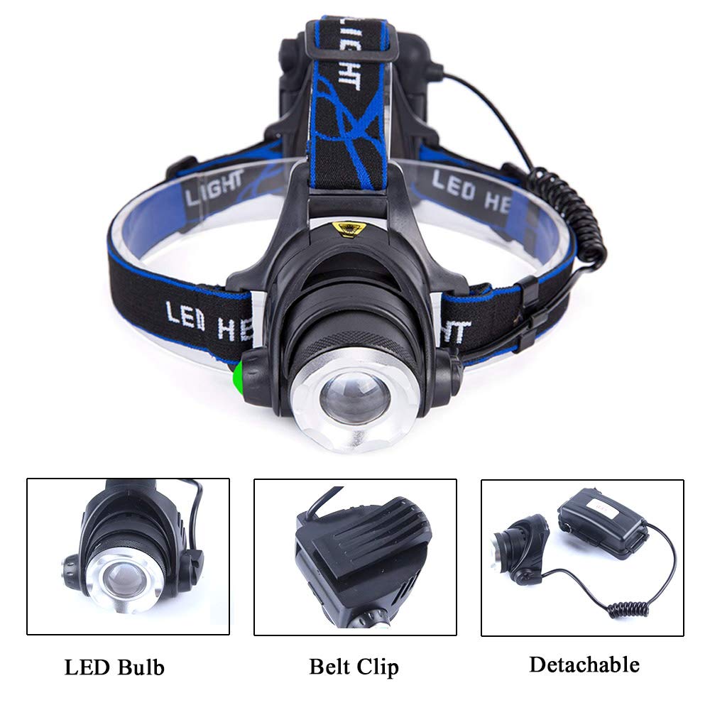 Green LED Headlamp Waterproof Head Torch Light with Zoomable and 3 Mode Best for Hunting, Outdoor Activities, Climbing, Astronomy