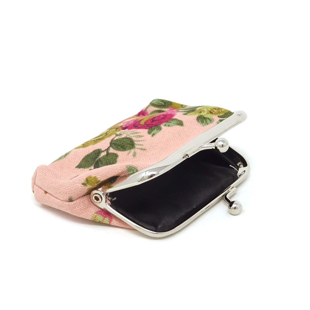 4PCS Canvas Floral Rose Flower Coin Purse Kiss Lock Change Purse Vintage Trinkets Pouch Small Women Wallet Clutch Purse