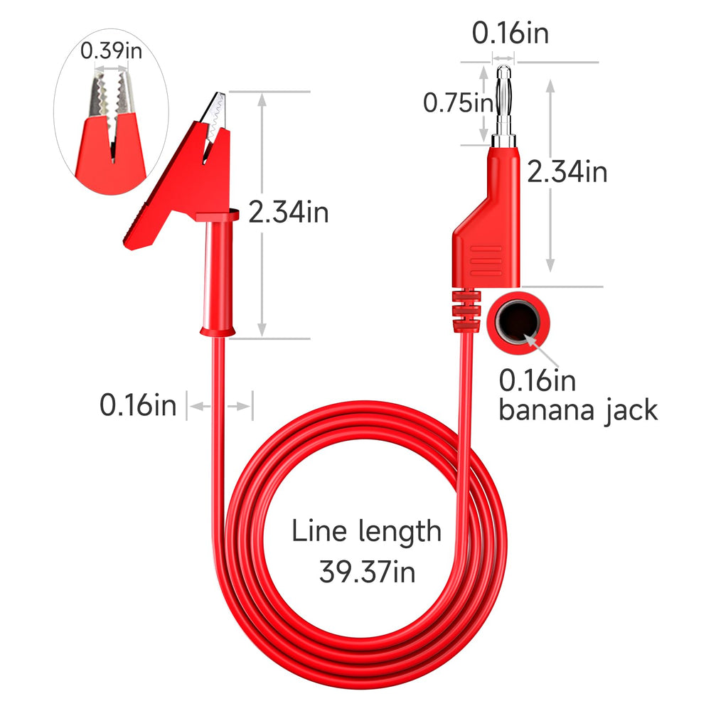 5PCS Test Leads 4mm Stackable Banana Plug to Crocodile Alligator Clips Flexible Cable Wire 3.3ft/1m for Multimeter Electrical Testing