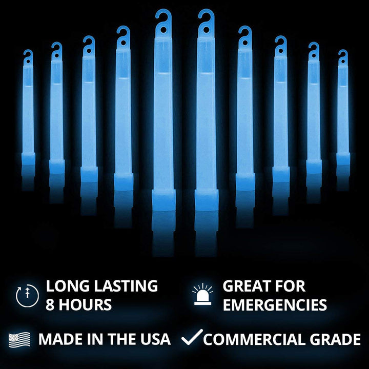 Glow Sticks Military Grade Lightstick - Premium Blue 6” SnapLight Emergency Chemical Light Stick with 8 Hour Duration (Bulk Pack of 10 Chem Lights)