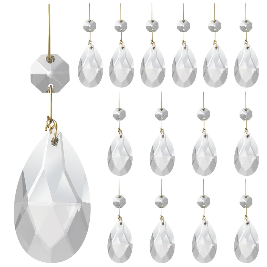 15Pcs Clear Teardrop Crystal Chandelier,Crystal Pendants for Light Lamp & Window,Hanging Crystal Prism Decor(Gold Pinning,Angel Tears Series)