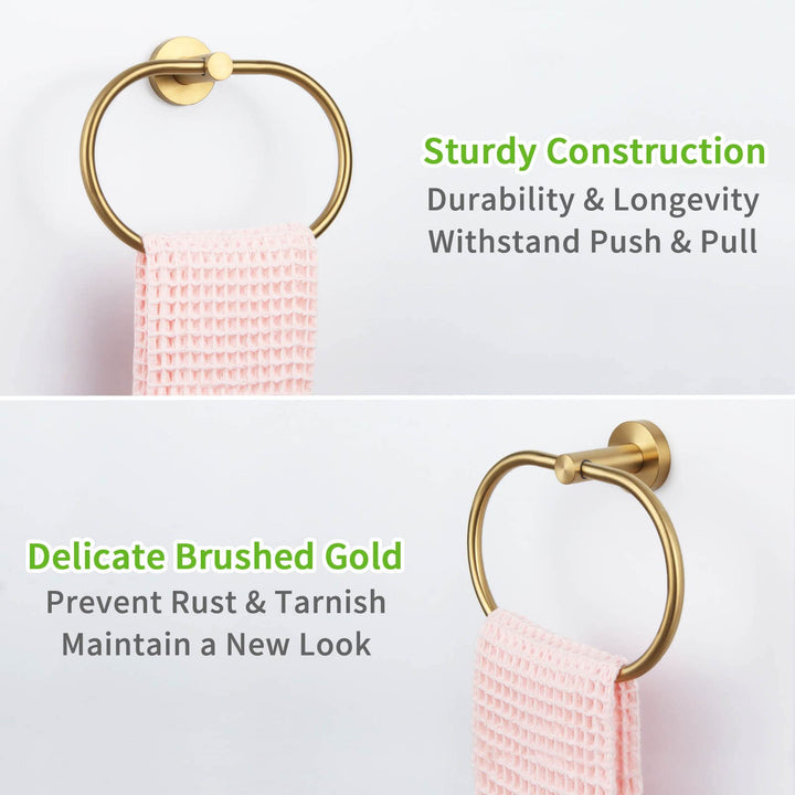 Towel Ring Brushed Gold, SUS 304 Stainless Steel Modern Towel Holder, Bathroom Hand Towel Rack Wall Mounted