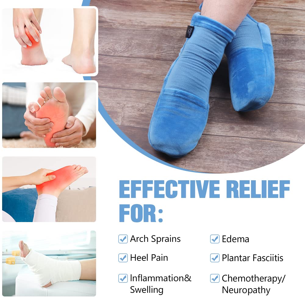 Cold Therapy Socks for Feet Pain Relief, Foot Ice Pack Cooling Socks with Reusable 4 Gel Ice Packs for Hot Feet, Neuropathy, Chemo, Plantar Fasciitis, Swelling, Post Partum Foot (Large)