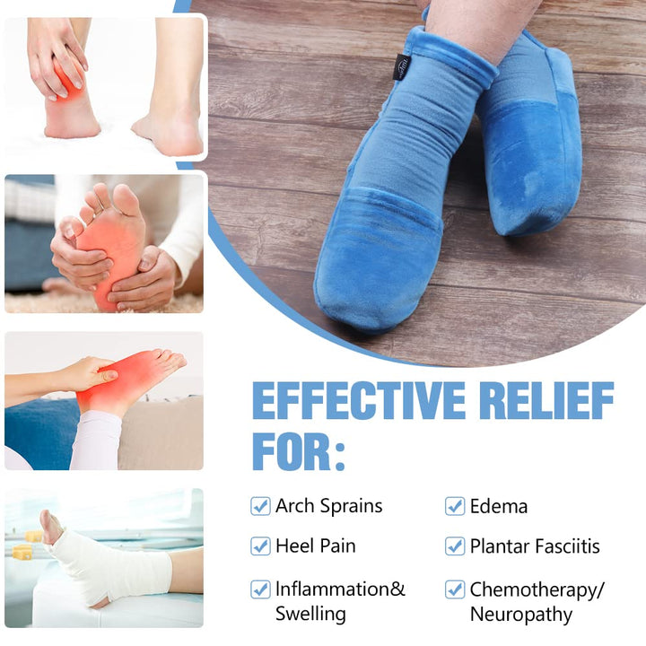 Cold Therapy Socks for Feet Pain Relief, Foot Ice Pack Cooling Socks with Reusable 4 Gel Ice Packs for Hot Feet, Neuropathy, Chemo, Plantar Fasciitis, Swelling, Post Partum Foot (Large)