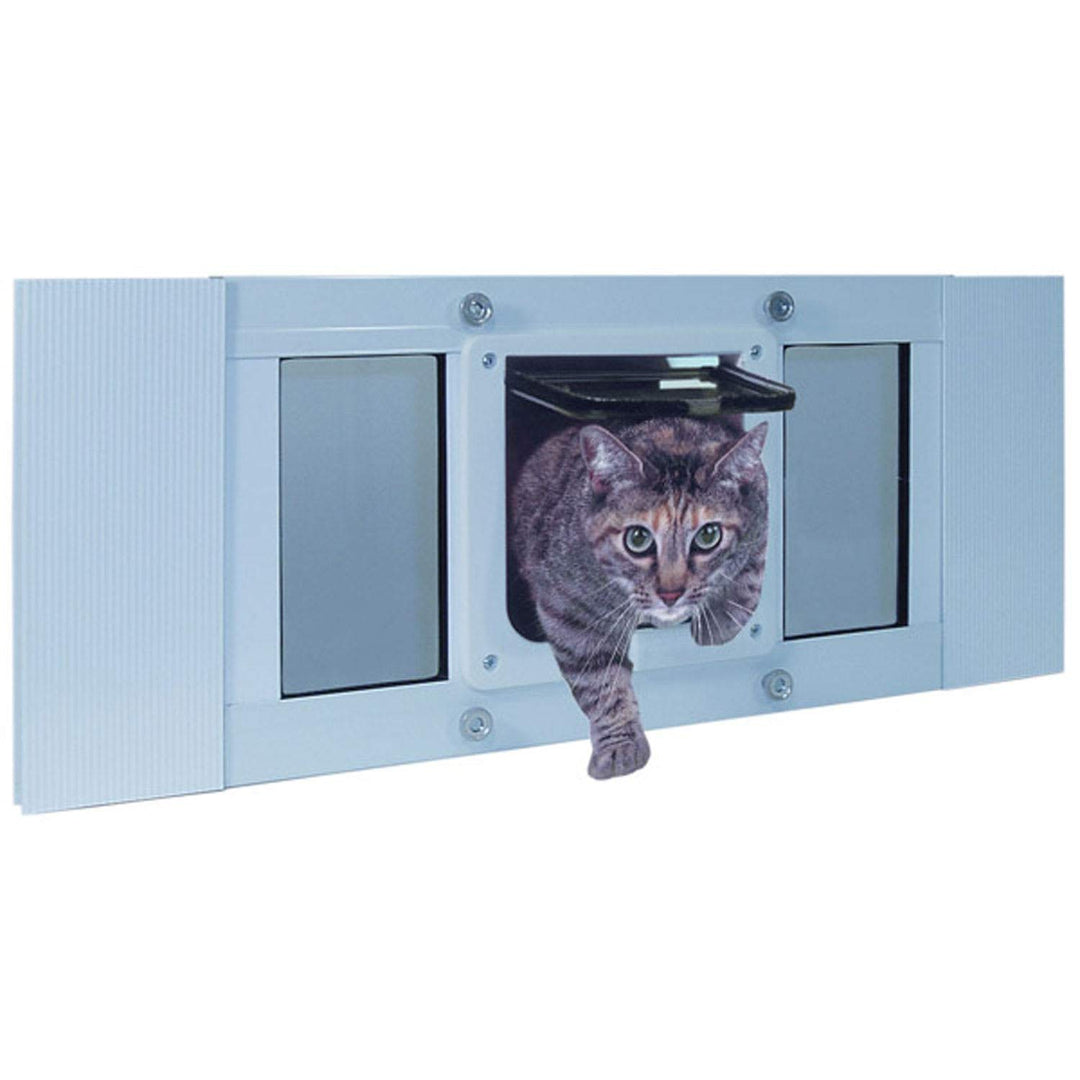 Ideal Pet Products Aluminum Sash Window Pet Door, Adjustable to Fit Window Widths from 33 to 38, Cat Flap 6-1/4” x 6-1/4” Flap Size