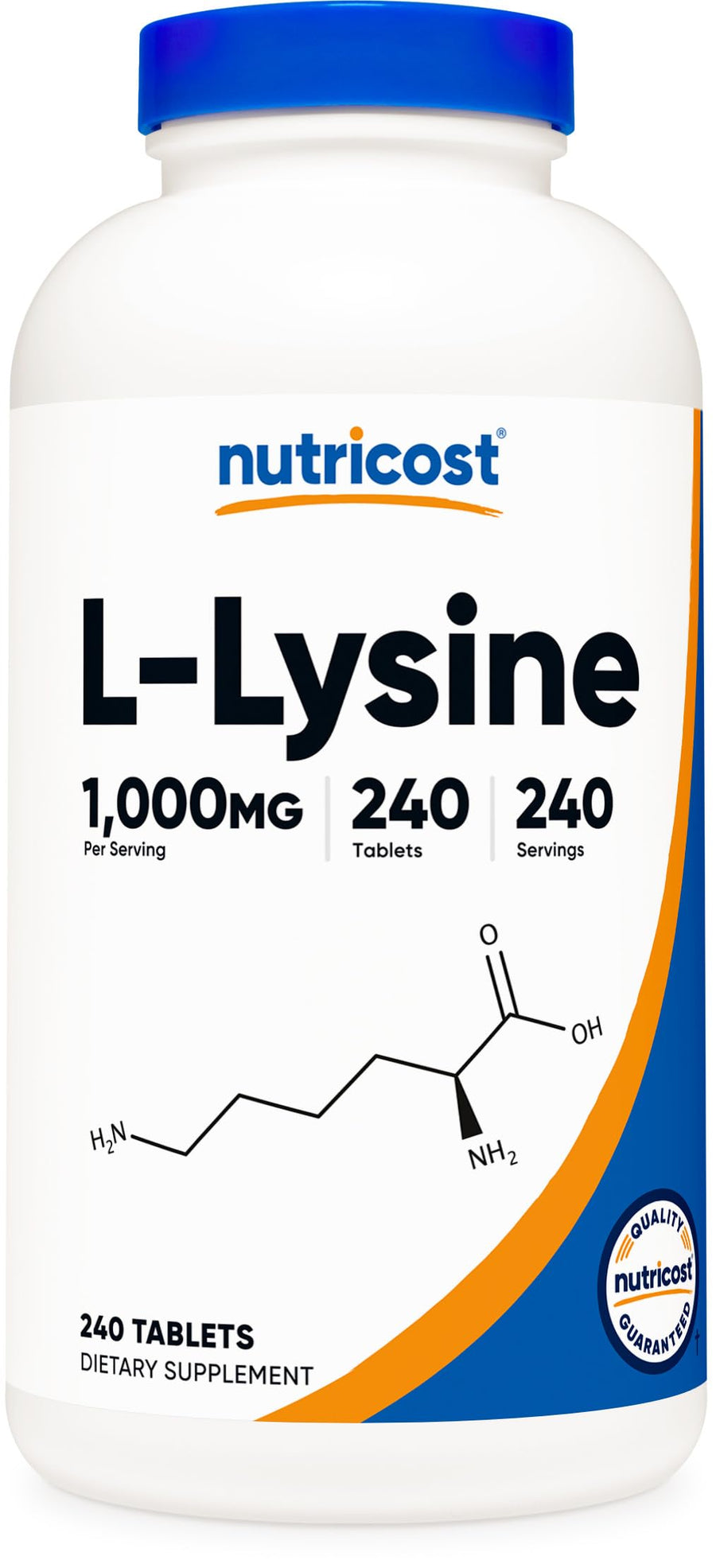 L-Lysine 1000mg, 240 Tablets - Gluten Free, Non-GMO, and Vegetarian Friendly