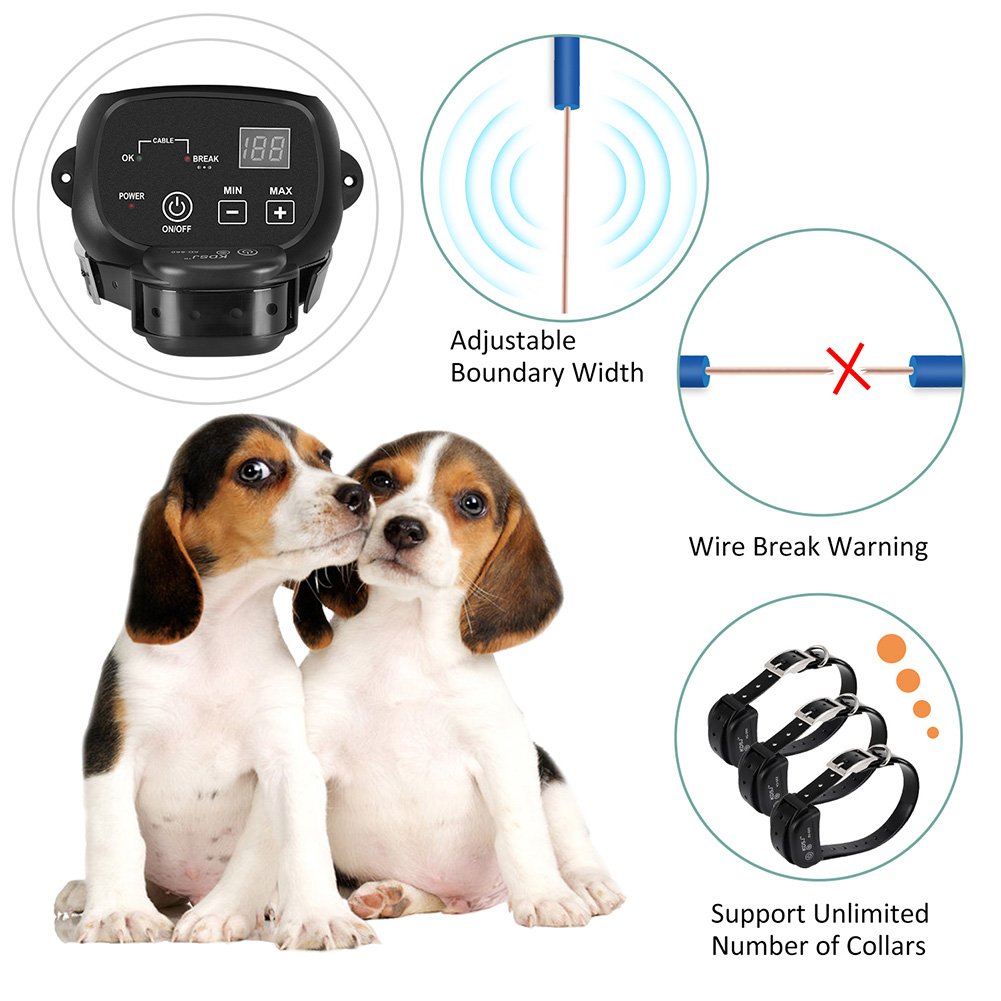 Electric Dog Fence, Pet Containment System (Aboveground/Underground, 650 Ft Wire, IP66 Waterproof/Rechargeable Collar, Shock/Tone Correction, for 1 Dog)