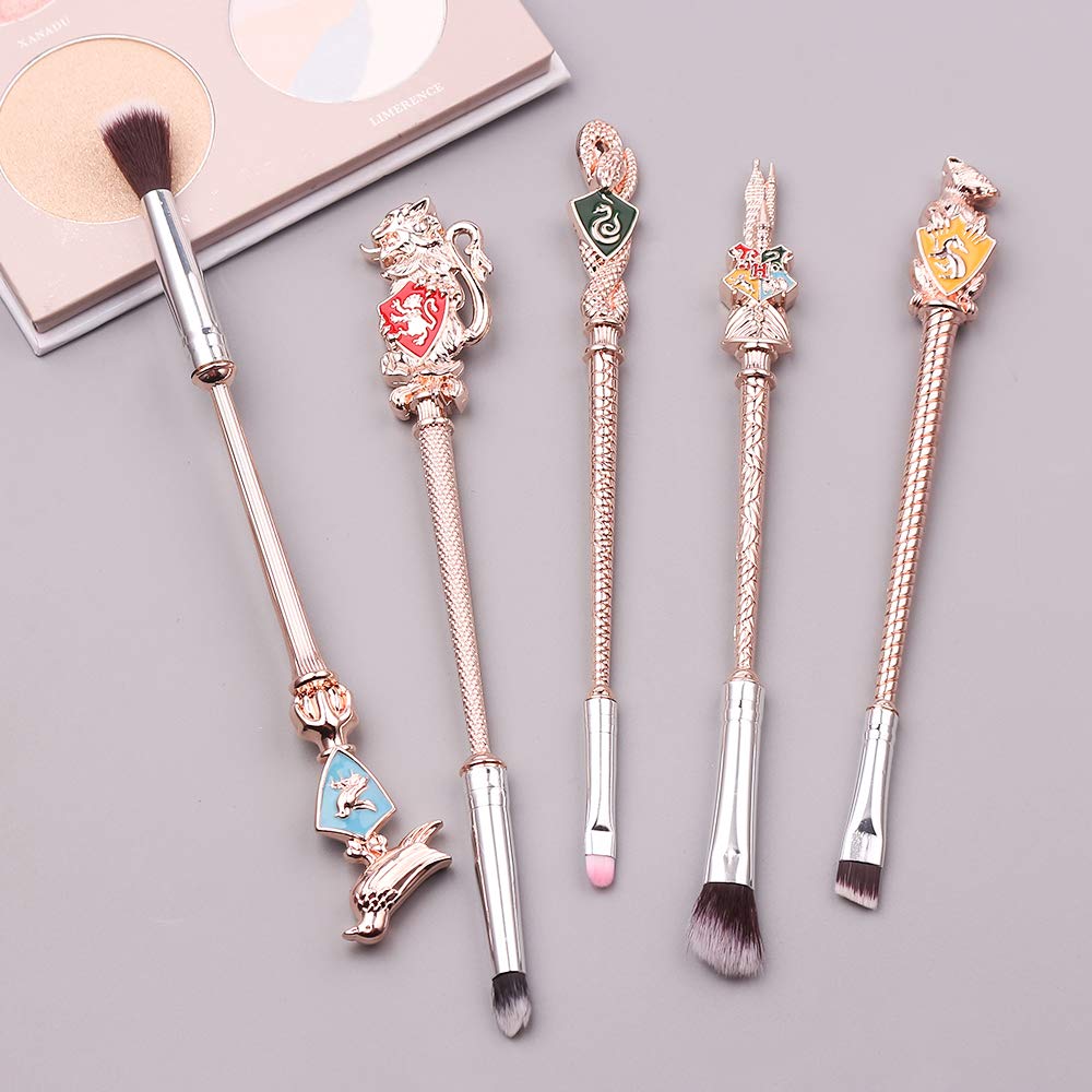 Magic Wand Makeup Brushes Set - 5pcs Wizard Wand Makeup Brushes Foundation Blending Blush Eyeshadow Face Lip Powder Brush Beauty Tools (New-Rose Gold)