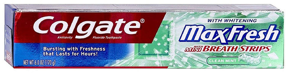 Colgate MaxFresh with Whitening Breath Strips Clean Mint Toothpaste 6.0 Ounce (Pack of 2)