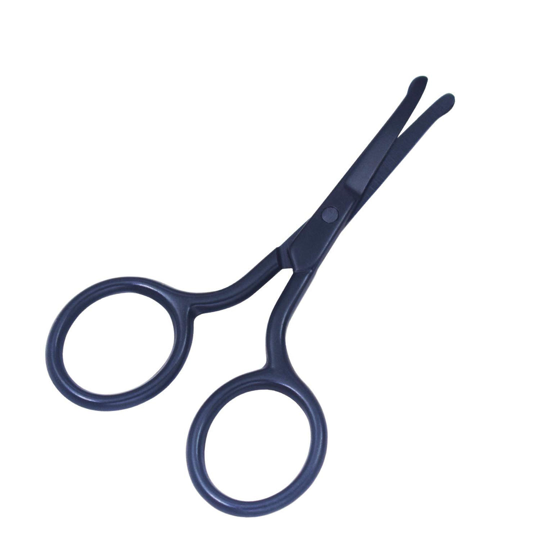 Curved Straight Rounded Blunt Facial Hair Scissors for Men - Mustache, Nose Hair & Beard Trimming Scissors, Safety Use for Eyebrows, Eyelashes, and Ear Hair (Black Safety Head)