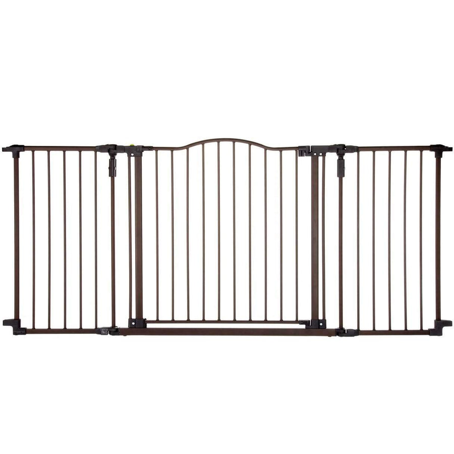 72” wide Deluxe Décor Baby Gate: Sturdy safety gate with one hand operation. Extra wide baby gate. Hardware Mount. Fits 38.3 - 72” Wide. (30 Tall, Matte Bronze)