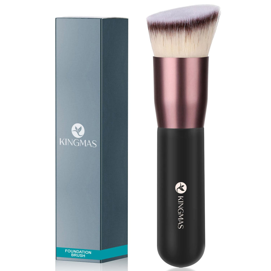 Angled Top Foundation Brush, Premium Kabuki Makeup Brush for Liquid, Blending, Cream, Powder,Blush Buffing Stippling Face Makeup Tools Black