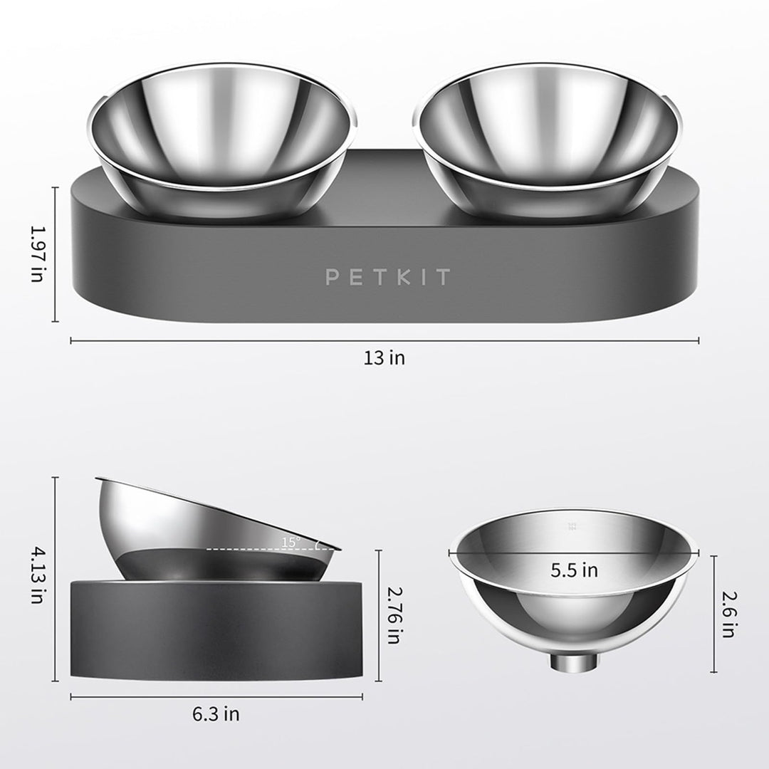Raised Dog Cat Food Bowl 304 Stainless Steel, Elevated Pet Food and Water Bowl Dishes, Elevated Cat Bowls, Non-Slip Tilted Cat Bowl No Spill