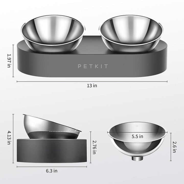 Raised Dog Cat Food Bowl 304 Stainless Steel, Elevated Pet Food and Water Bowl Dishes, Elevated Cat Bowls, Non-Slip Tilted Cat Bowl No Spill