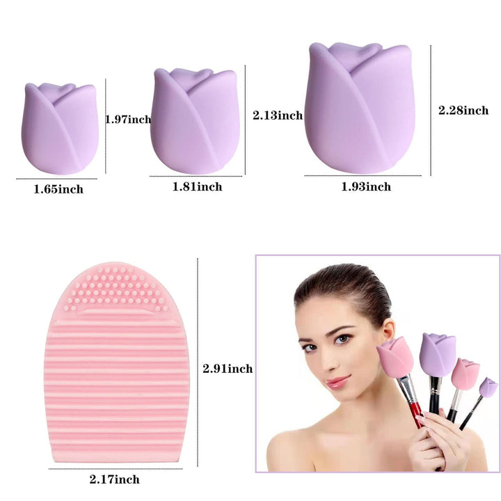 6 Pack Makeup Brush Holder Size 3 Silicone Makeup Brush Travel Makeup Brush Cover Reusable Makeup Brush Protector Protective Brush Makeup Organizer Comes with Makeup Brush Cleaning Pad