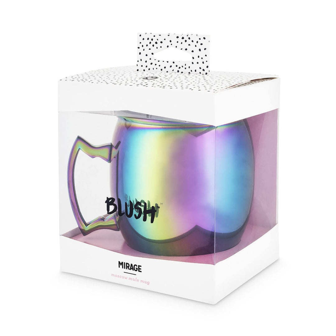 Mirage Moscow Mule Mug, Iridescent Mule Mug, 16 Ounce Metal Cocktail Glass, Stainless Steel, Rainbow Finish, Set of 1