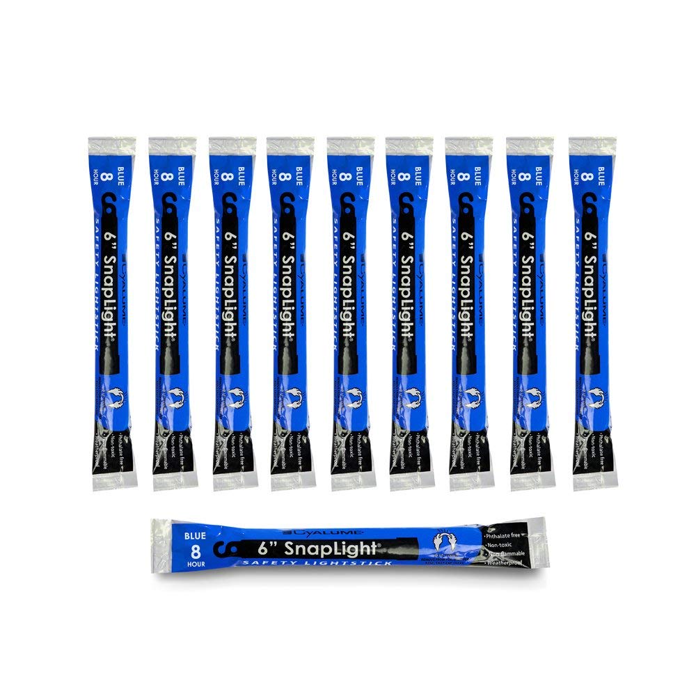Glow Sticks Military Grade Lightstick - Premium Blue 6” SnapLight Emergency Chemical Light Stick with 8 Hour Duration (Bulk Pack of 10 Chem Lights)