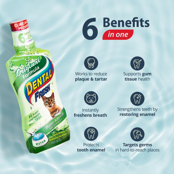 Water Additive for Cats, Original Formula, 8 oz – Cat Breath Freshener – Products for Cats to Help Overall Cat Dental Health