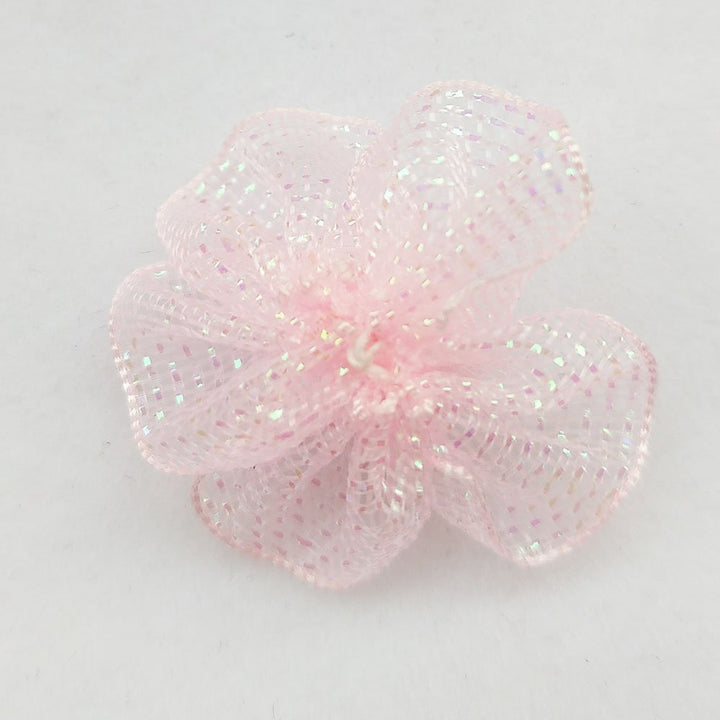 Mix Lots 40pcs 28mm Organza Ribbon Flowers Bows w/Beads Appliques Wedding Craft (Organza Flower(A0020))