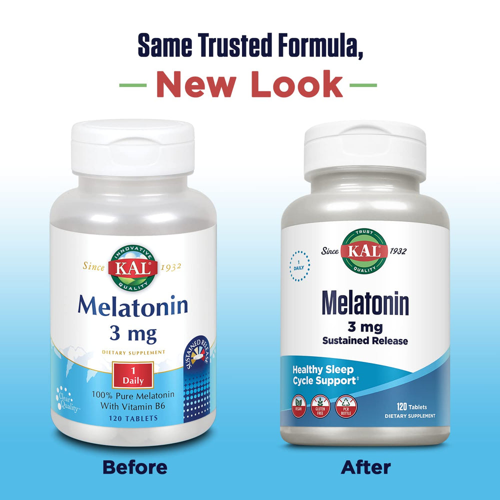 Melatonin 3mg Sustained Release Sleep Aid, Melatonin Supplement Supports Healthy Relaxation, a Calm Feeling and a Proper Sleep Cycle, w/Added Vitamin B6, Vegan, Gluten Free, 120 Serv, 120 Tablets