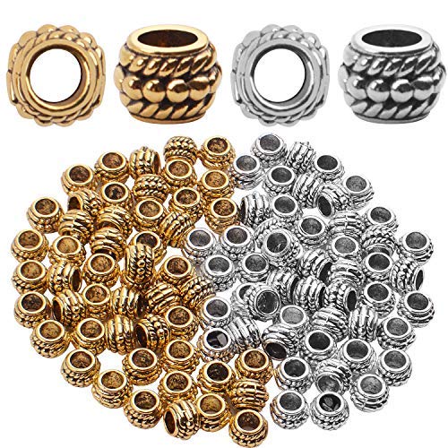 Large Hole Beads,100pcs 8mm Tibetan Barrel Spacer Beads European Charms Beads with 4mm Hole for Bracelet Necklaces Jewelry Making