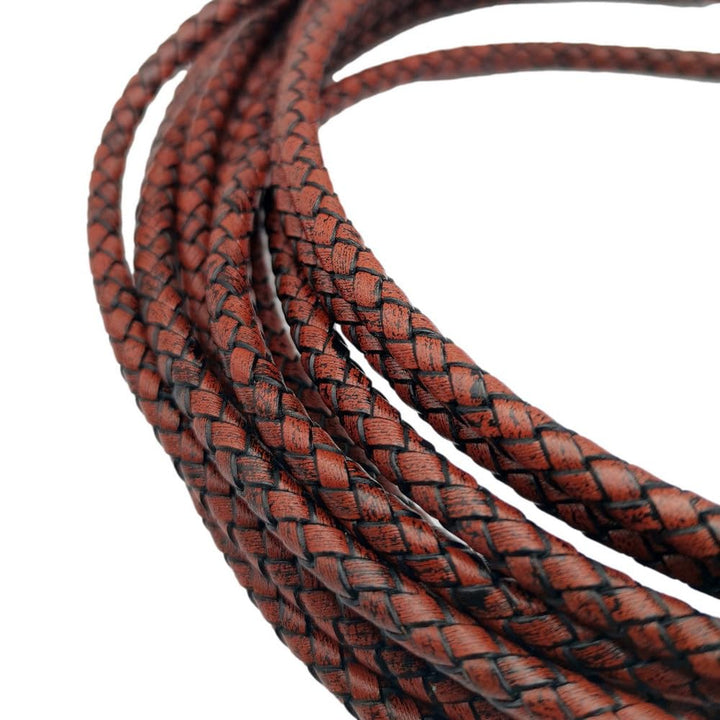 3 Yards Braided Leather Strap 5mm Round Regenerated Leather Cord for Bracelet Making Antique Red Brown