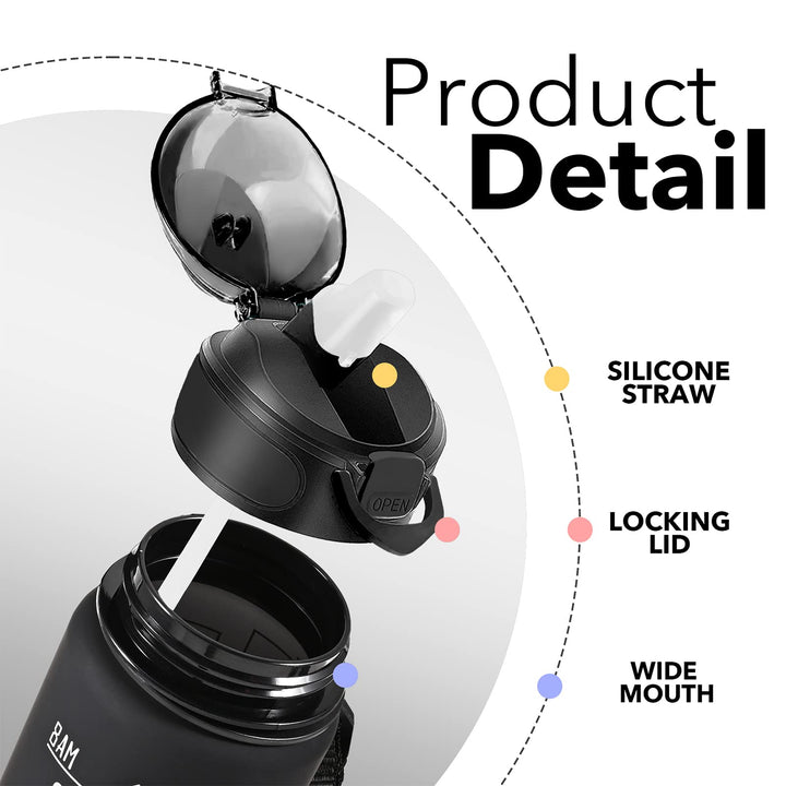 32 oz Water Bottle with Strap Sleeve, Durable Water Bottle with Times to Drink and Straw, Leakproof BPA & Toxic Free, Insulated Water Bottle for Men Women Gym Sports Outdoors