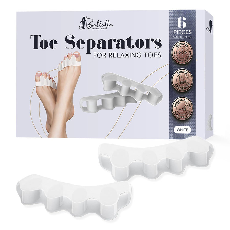 Premium Grade Toe Spacers/Toe Separators | Toe Spacers for Feet - Toe Spreader/Foot Stretcher | Big Toe Straightener & Bunion Corrector for Men (Toe Seperators (White 6-Pack))