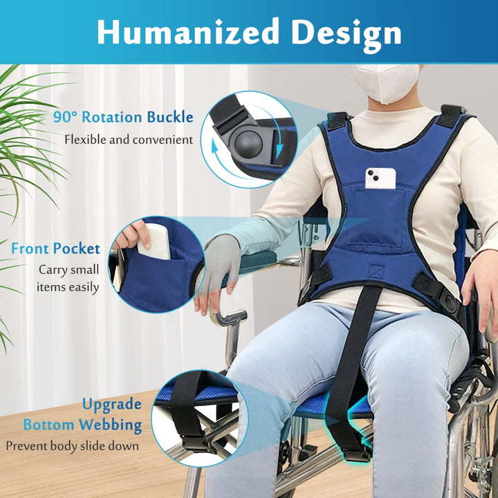 Wheelchair Seat Belt Restraints Safety for Elderly Wheelchair Harness Adult Seatbelt Medical Hospital Straps Vest Soft Chest Lap Buddy Chairs Seniors Disable Patients Prevent Sliding