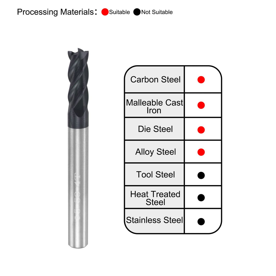 Square Nose End Mill, 5mm Tip Dia Solid Carbide AlTiN Coated CNC Router Bits 4 Flute Spiral Milling Cutter HRC45 with 5mm Shank 50mm (2-inch) Length
