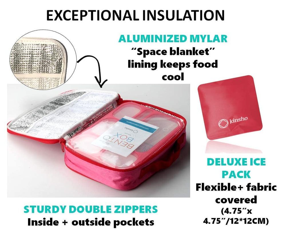 Bento Box with Lunch Bag and Ice Pack Set | Snack Containers Boxes for Kids Girls Adults | 6 Compartments Leakproof Portion Container Boxes Insulated Bags for School Lunches, BPA Free, Pink