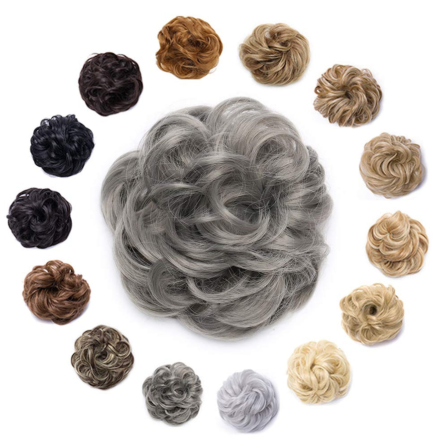 Messy Hair Bun Synthetic Scrunchy Donut Wavy Updo Elastic Scrunchie Thick Full Wedding Hair Pieces Bridal Hairpiece Easy Bun Updos for Women Kids 1pcs 40g Dark Gray