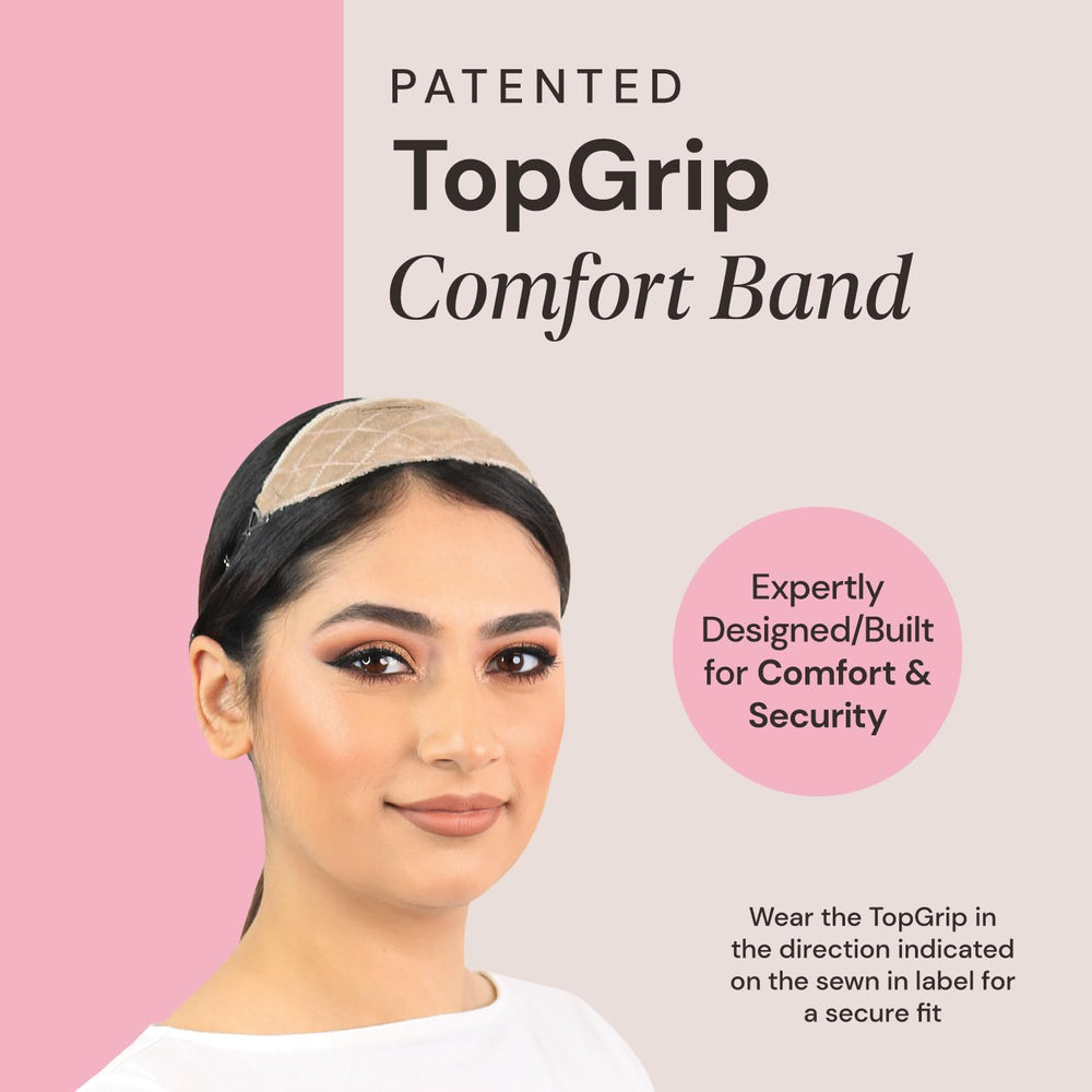 TopGrip Comfort Band for Small Base Toppers, Adjustable Translucent Strap, Side Openings to Secure Your Wig or Topper, Includes Clips, Beige, Small