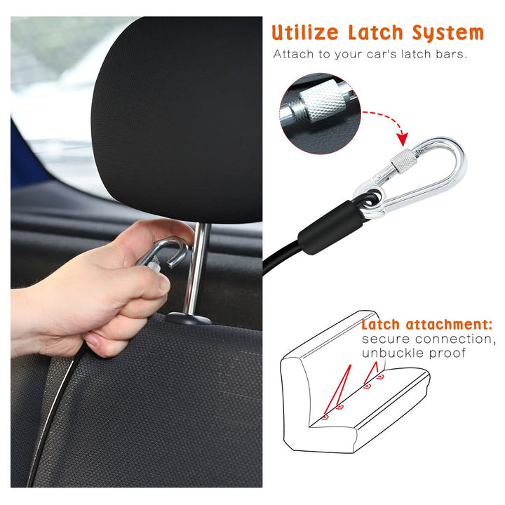 Pet Car Safety Belt Dog Leash, 26 inch Heavy Duty Coated Steel Seat Belt Restraint Chew Proof Rope Leash Car Seatbelt Cable with Carabiner for Pet Dogs Use, Black