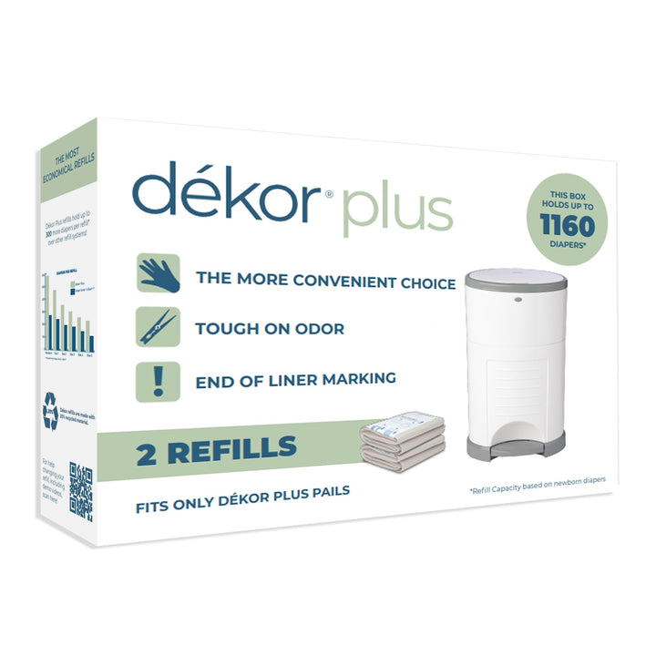 Plus Diaper Pail Refills | 2 Count | Most Economical Refill System | Quick & Easy to Replace | No Preset Bag Size Use Only What You Need | Exclusive End-of-Liner Marking
