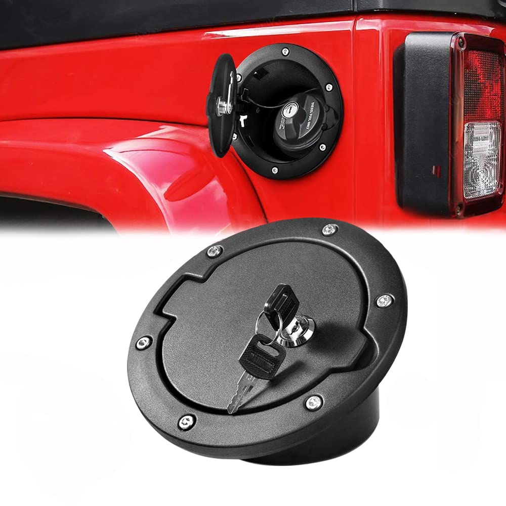 Gas Cap Cover, Locking Fuel Tank Door Fuel Filler Cover Compatible for 2007-2017 Jeep Wrangler JK & JKU.