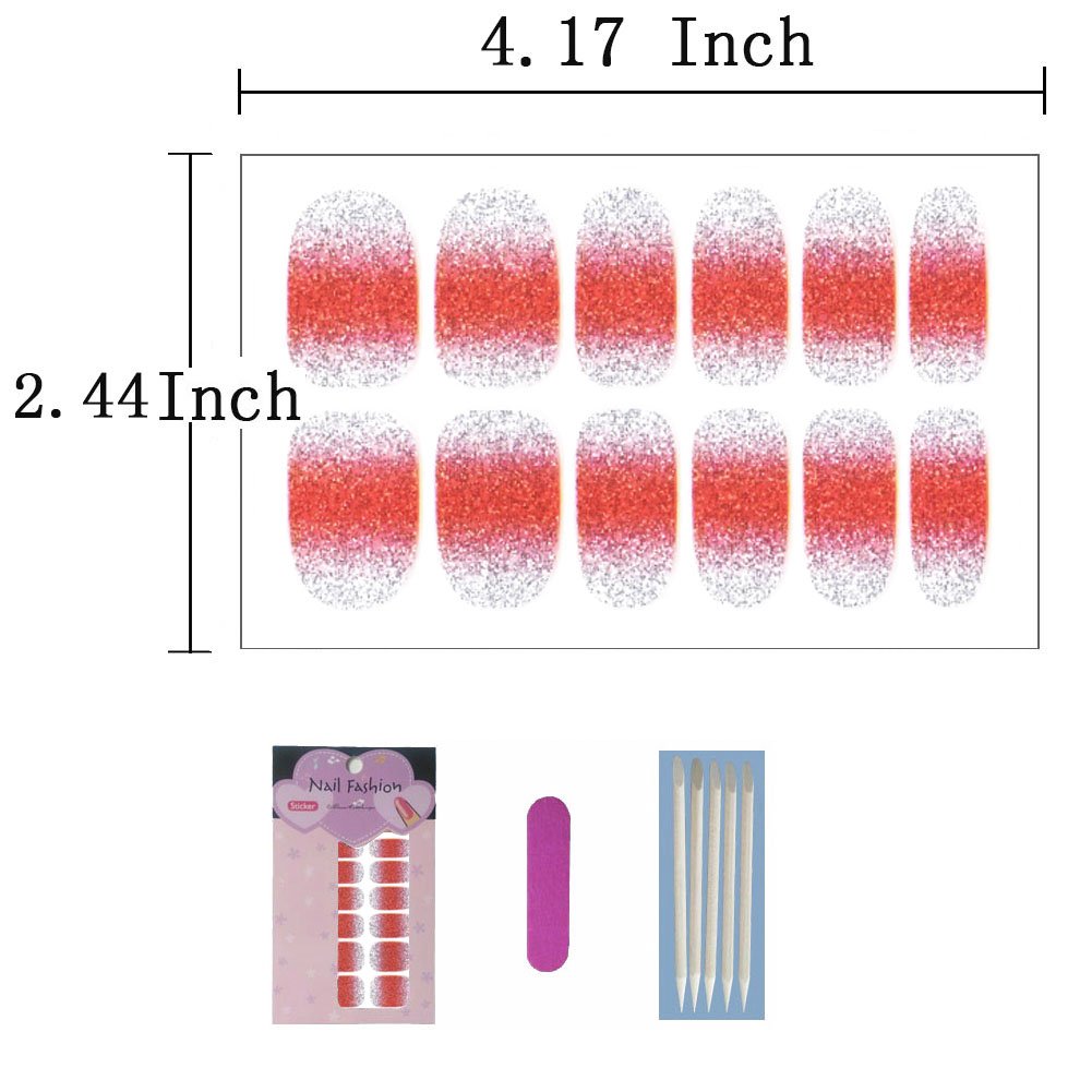 Glitter Adhesive Nail Art Tips Stickers Strips for Women Kids Girls, Fake Nail Design New Year Valentine Gift Gradient Color Dreamy Cocktail Set DIY Manicure Set 72PCS