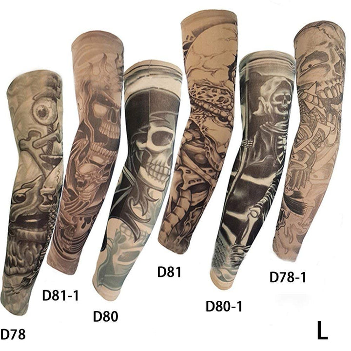 Temporary Tattoo Arm Sleeves for Men/Women, Fake Tattoo Sleeves Outdoor Sun Protective Cover Body Art Fake Arm Accessories 6 pcs Tattoo Sleeves (L)