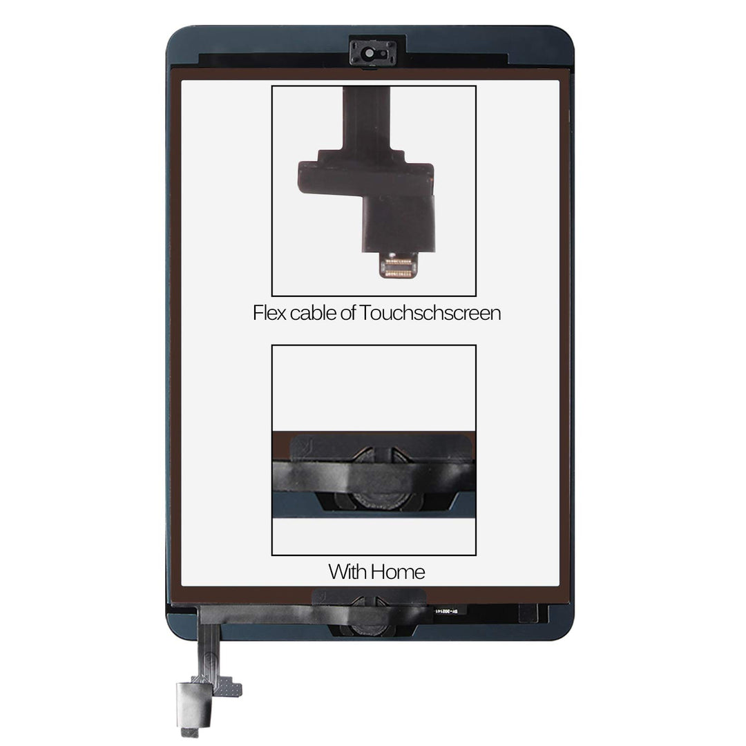 Screen Replacement For IPad Mini 1 A1432 A1454 A1455/IPad Mini 2 A1489 A1490 A1491 Touch Digitizer Parts, Include IC Chip,Home Button,Cameral Holder,with Screen Protector+Repair Tools (Black)