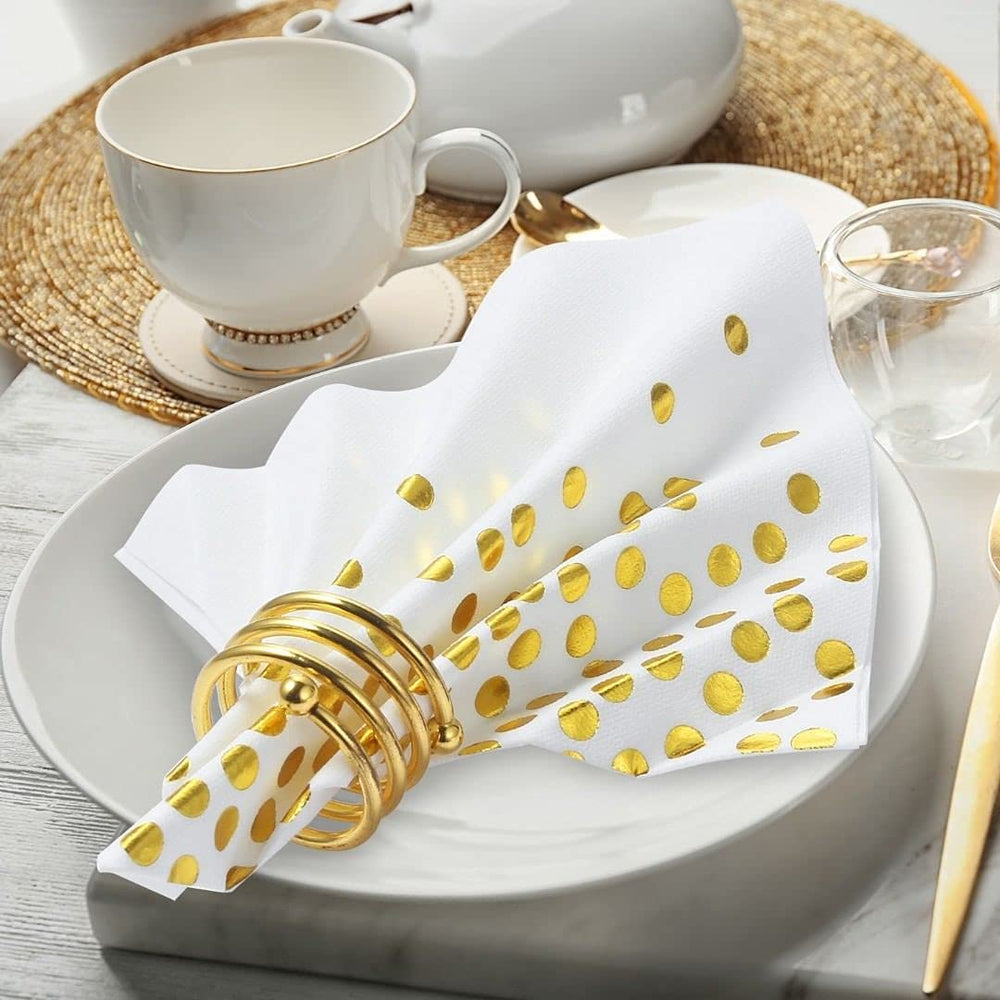 50 Luncheon Napkins, White with Sparkly Gold Dots, Disposable Paper Party Napkins for Birthday, Wedding, Baby/Bridal Shower, Christmas, 2- Ply